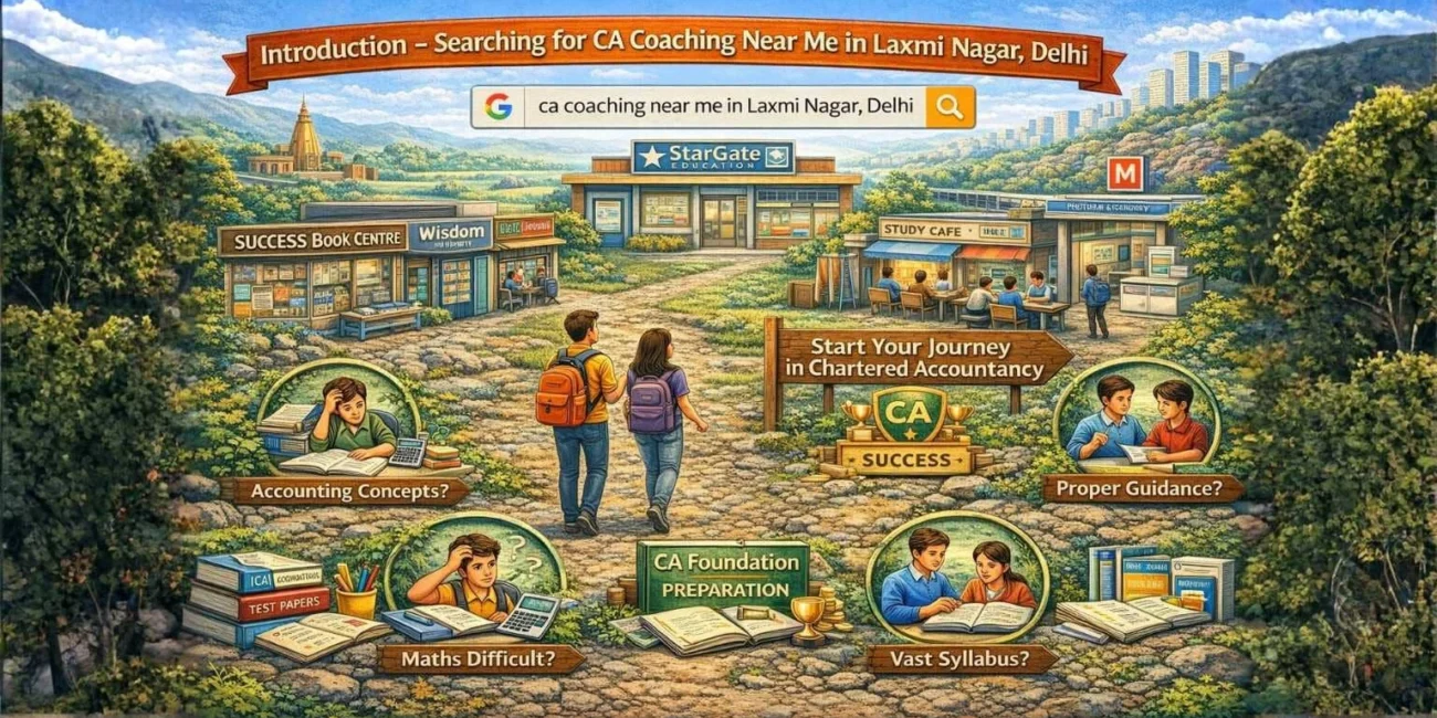 Commerce students searching for CA Coaching Near Me in Laxmi Nagar Delhi walking towards coaching institute for CA Foundation preparation