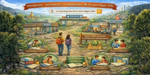 Commerce students searching for CA Coaching Near Me in Laxmi Nagar Delhi walking towards coaching institute for CA Foundation preparation