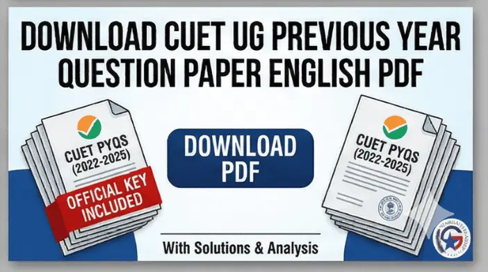 A realistic-looking icon representing paper documents with a prominent red "PDF" label, a distinct download arrow, and the text "Previous Year Papers."
