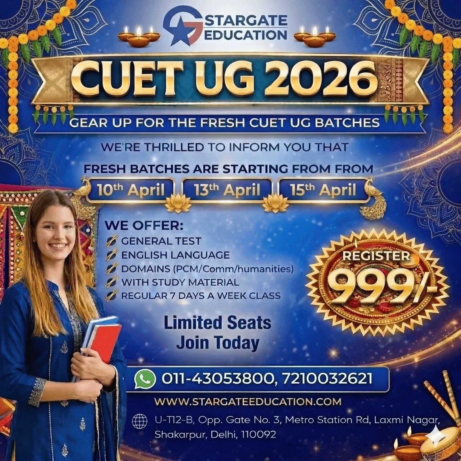 CUET 2026 Pop up Banner 10th April 13th April st and 15th April CUET UG 2026 Batch Join Notification Bannera