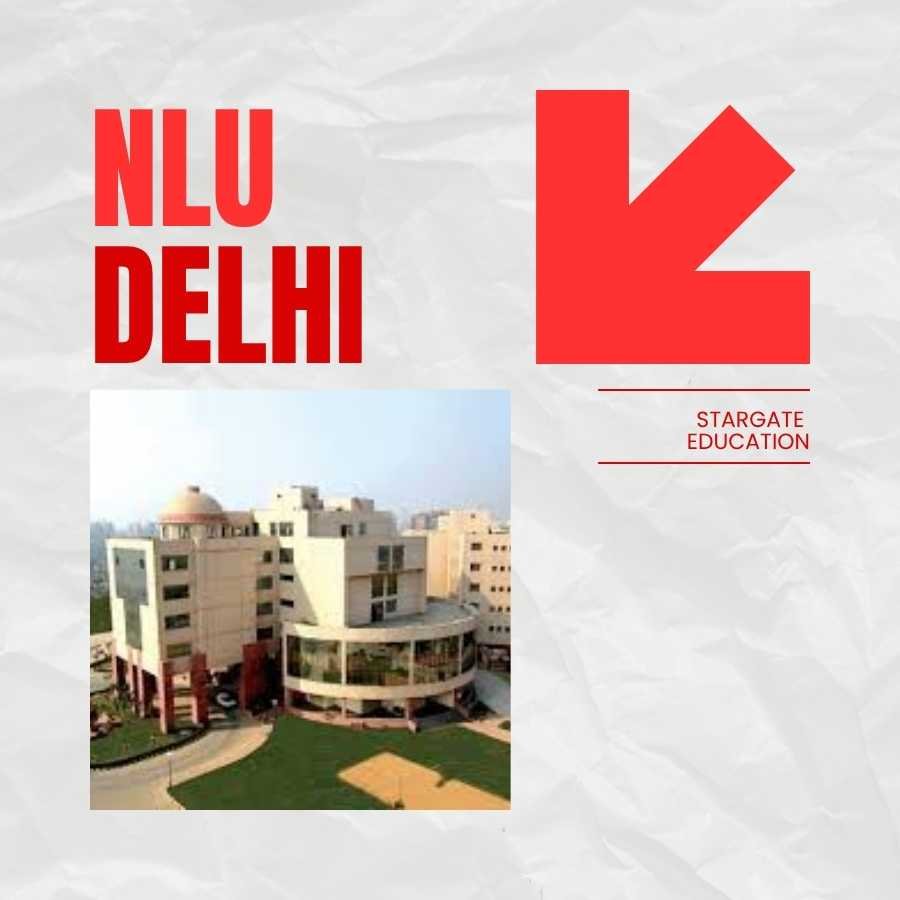 NLU Delhi campus building graphic by Stargate Education for AILET entrance exam preparation.